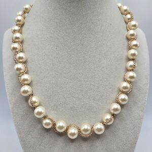 VINTAGE SHB Shofel Bros Wrapped Faux Pearl Gold Tone Beaded Strand Necklace